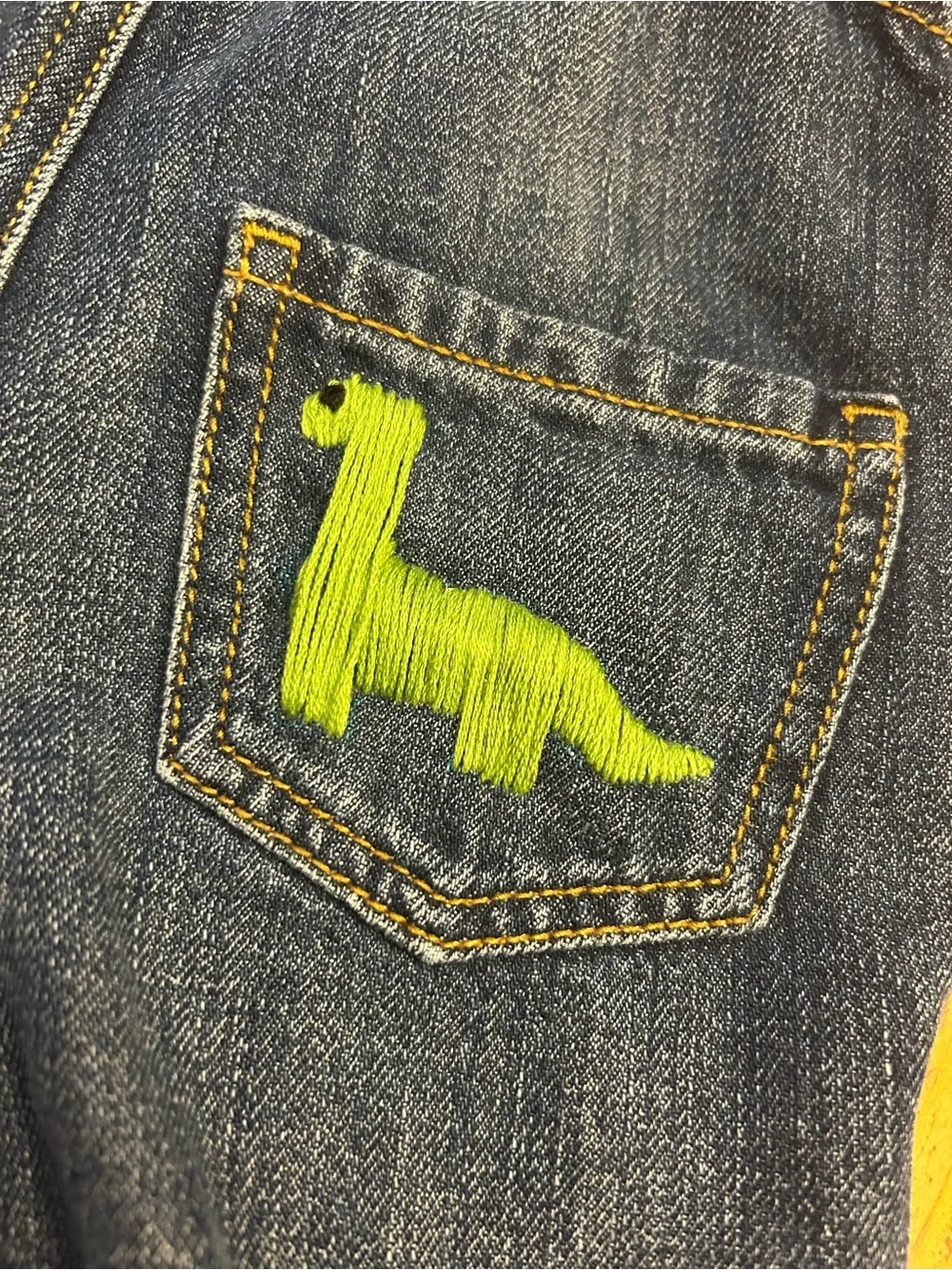 The Children's Place Denim Short Overalls with Green Dino Patch